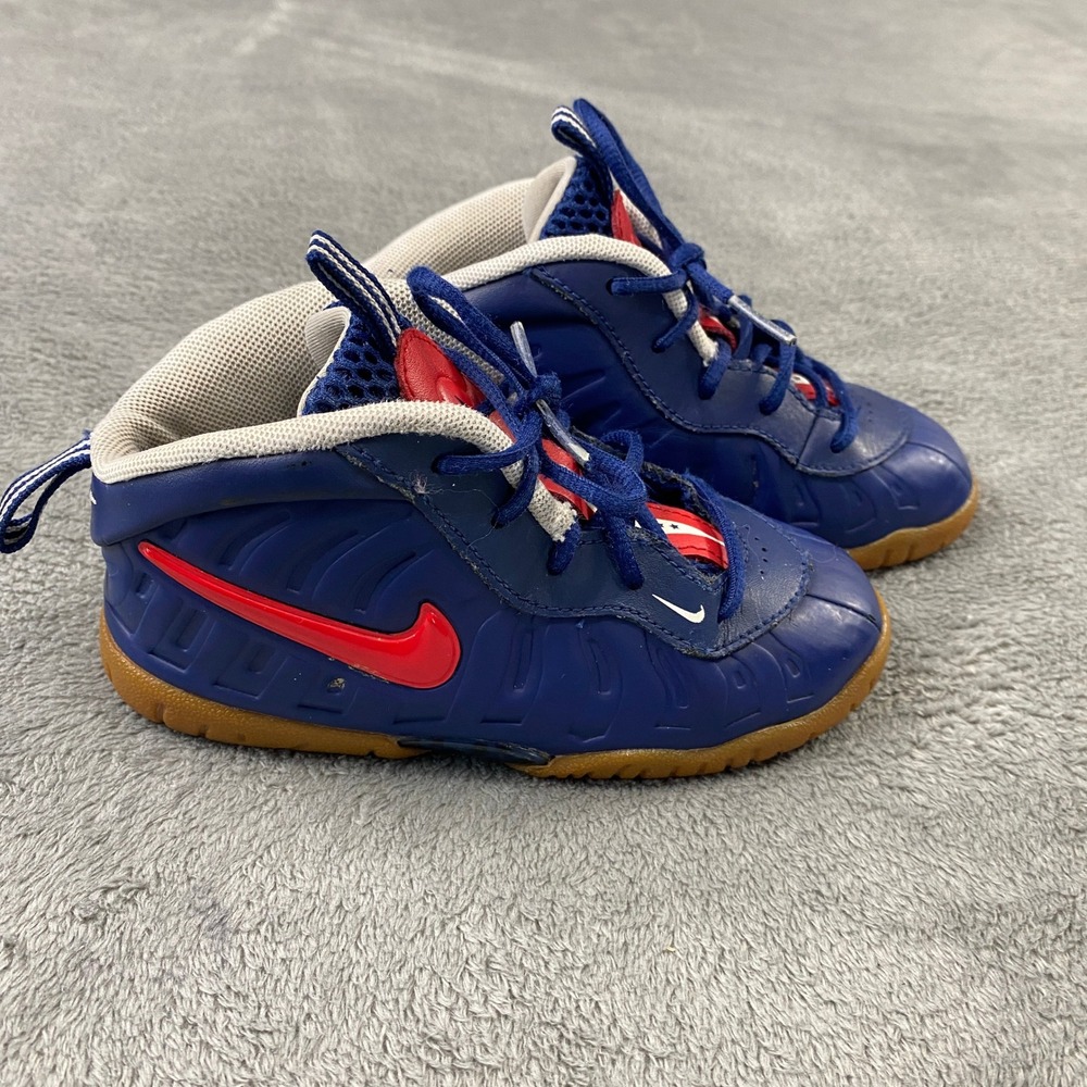 Nike Little Posite Pro TD "USA' Kid 10C Blue Red Gum 843769-405 High Top Toddler